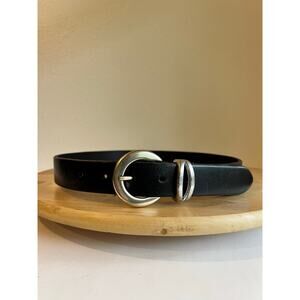 Limited Black Genuine Italian Leather USA Made Silver Buckle Belt Size Medium